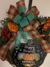 Load image into Gallery viewer, Grapevine Wreath - Happy Harvest Teal