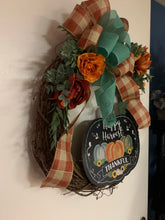 Load image into Gallery viewer, Grapevine Wreath - Happy Harvest Teal