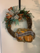 Load image into Gallery viewer, Grapevine Wreath - Harvest Blessings Teal