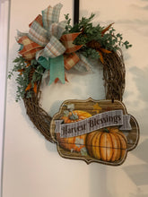 Load image into Gallery viewer, Grapevine Wreath - Harvest Blessings Teal