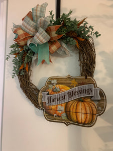 Grapevine Wreath - Harvest Blessings Teal