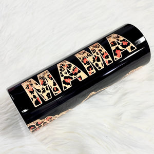 “Glitter” Leopard Mama Black Gold Slim Tumbler